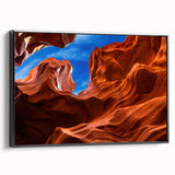 Black and white framed canvas featuring a landscape art painting of Antelope Canyon, ideal for bedroom wall decor.