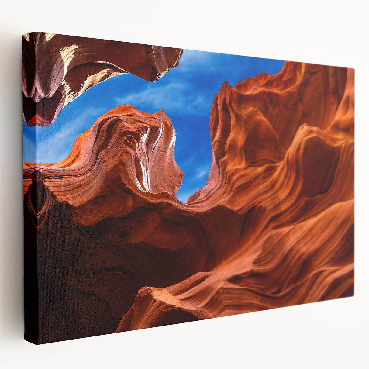 Antelope Canyon landscape on large stretched canvas featuring orange and red rock formations, suitable for kitchen wall art.