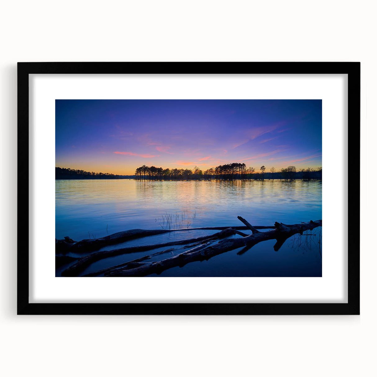 Extra large abstract art print of vibrant, colorful Arkansas scenery on textured canvas, framed in black.