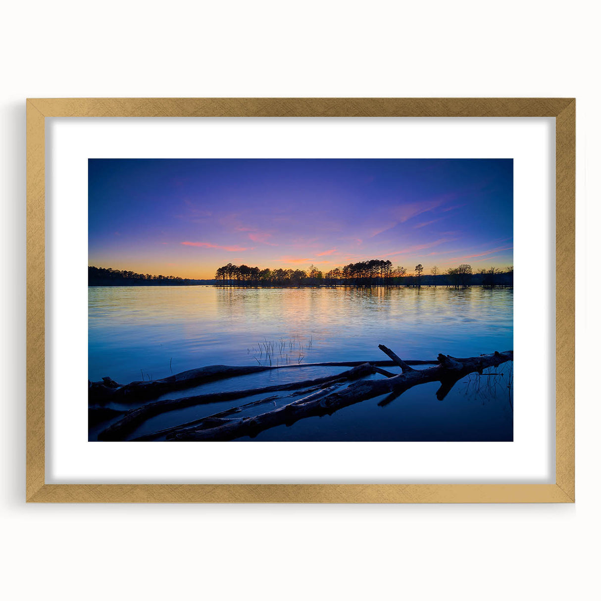 Extra large abstract art print of Arkansas scenery in textured style, with a gold frame, ideal for living room decor.