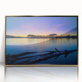 Mid-century modernist Arkansas scenery on a large acrylic print with gold frame, suited for modern nursery wall decor.