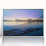 Art Deco poster of Arkansas scenery in muted greens and blues on a framed acrylic, ideal for nursery wall art.