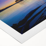 Art deco poster featuring a serene Arkansas landscape in muted green and blue shades on rolled canvas.