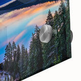 Large abstract wall art of Lake Tahoe in muted blue and green tones on acrylic glass, suitable for dining room ambiance.