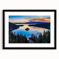 Extra large, textured abstract art print of Lake Tahoe in vibrant colors on a framed canvas, suitable for living room decor.