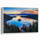 Vintage poster art of Lake Tahoe with colorful imagery on an extra-large framed canvas, ideal for living room decor.