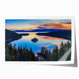 Extra large rolled print of Lake Tahoe with muted blue and green hues, ideal for art wall dining room.