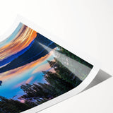 Extra large wall art of Lake Tahoe with soft blue and green hues on a rolled print, suitable for large living room decor.