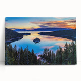 Black and white photo of Lake Tahoe on stretched canvas, ideal for kitchen wall art or bedroom ambiance.