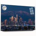 Acrylic print of a large abstract depiction of the Los Angeles skyline in muted earth tones.