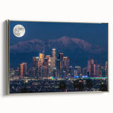 Framed canvas of a vintage Los Angeles landscape painting in vibrant colors on a black background.
