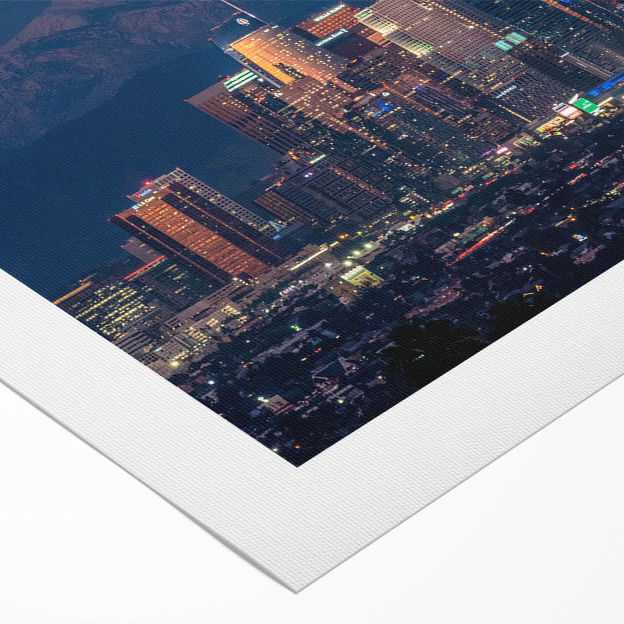 Art deco poster of Los Angeles skyline in pastel shades on rolled canvas, suitable for dining room decor.