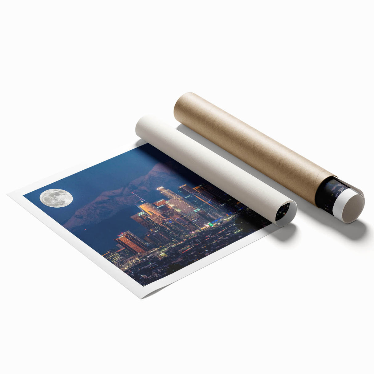 Extra large rolled print of Los Angeles scenery with vivid floral accents.