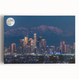 Black and white photograph of Los Angeles skyline on stretched canvas, ideal for kitchen wall art.
