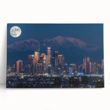 Black and white photo of Los Angeles skyline on stretched canvas, ideal for kitchen wall art.