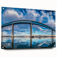 Acrylic print of a large abstract depiction of San Diego in vibrant blues and oranges, ideal for dining room decor.