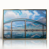 Acrylic print of San Diego skyline with golden hues on a framed canvas, ideal for modern art wall decor.