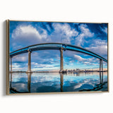 Framed canvas of San Diego landscape in muted gold and black tones, ideal for bedroom wall art.