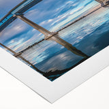 Art deco poster of San Diego skyline in muted blue and beige, rolled canvas, ideal for dining room wall art.