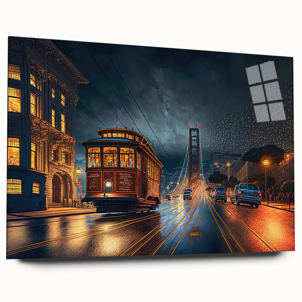 Acrylic print of a large abstract depiction of San Francisco, featuring muted earth tones.