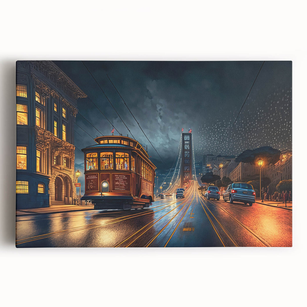 Black and white photo of San Francisco skyline on stretched canvas, suitable as large kitchen art.