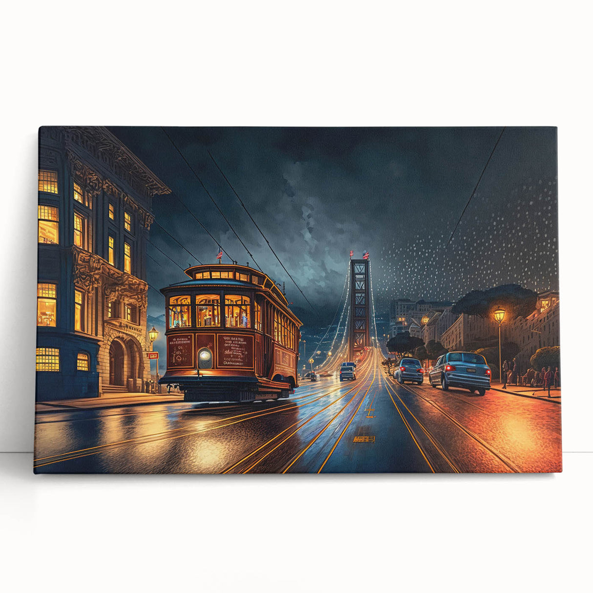 Large black and white stretched canvas of San Francisco skyline, suitable as kitchen wall art or for bedroom ambiance.