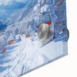 Acrylic print of a large abstract depiction of Vail, Colorado, in mid-century modernist style with earthy tones.