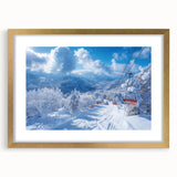 Extra large abstract art print of Vail, Colorado, in textured gold frame, featuring muted earth tones.