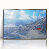 Mid-century modernist art depicting Vail, Colorado scenery in muted earthy tones on a framed acrylic print.