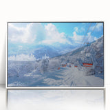 Acrylic print of Vail, Colorado scenery in art deco style, framed in white, suitable for modern nursery decor.