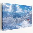 Scenic view of Vail, Colorado on a stretched canvas, featuring vivid green and blue tones, suitable for kitchen wall art.