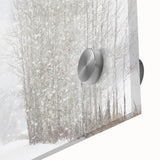 Mid-century modernist art of Aspen, Colorado landscape in muted earth tones on acrylic glass, ideal for dining room art.