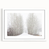 Abstract art print of Aspen, Colorado scenery in muted earth tones on a framed white mat, ideal for dining room decor.