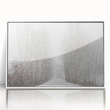 Art deco style poster of Aspen, Colorado scenery on white framed acrylic, featuring autumn hues.