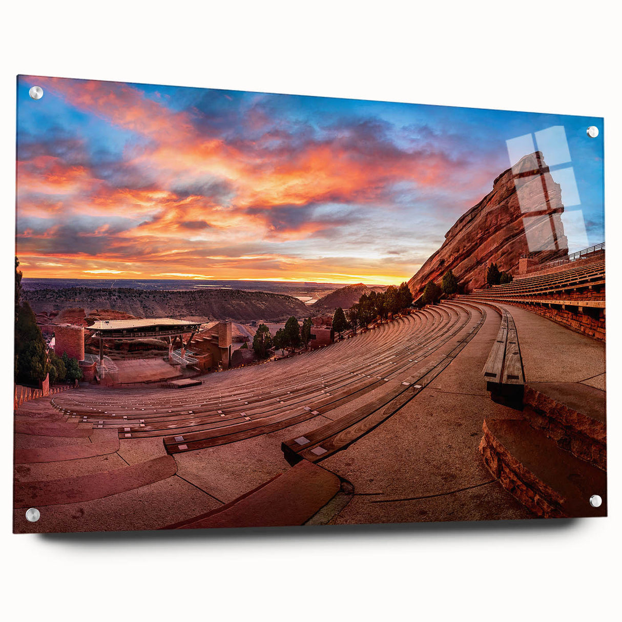 Acrylic print of a large abstract depiction of Denver, Colorado in muted earth tones.