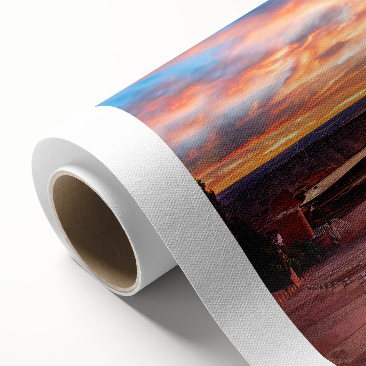 Art deco poster of Denver skyline in pastel shades on rolled canvas, suitable as nursery wall art.