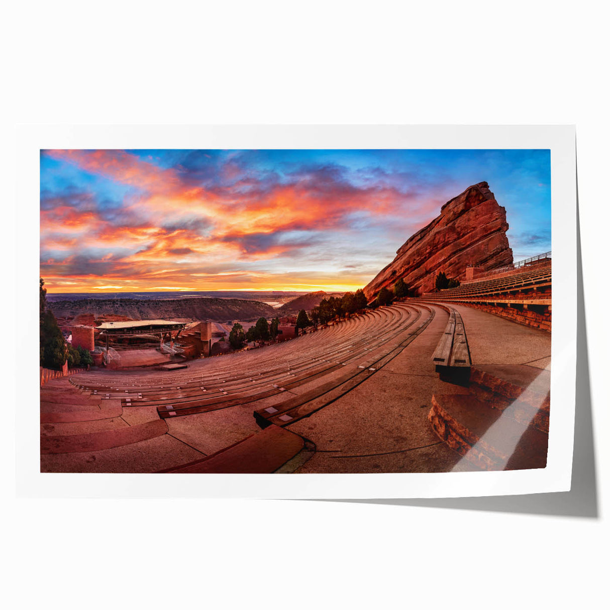 Rolled print of Denver skyline with muted earth tones, ideal for art wall dining room.