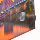 Large abstract wall art depicting Connecticut scenery in mid-century modernist style on acrylic glass.