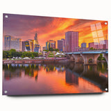 Large abstract wall art of Connecticut scenery in muted earth tones on acrylic glass.