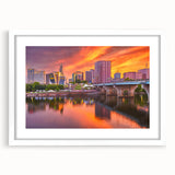 Abstract art print of Connecticut scenery in muted earth tones on a white framed mat, ideal for dining room decor.