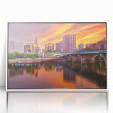 Art deco poster depicting Connecticut scenery in muted blue and green tones on acrylic, ideal for modern art wall decor.