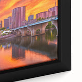 Extra large framed canvas depicting a textured scene of Connecticut, featuring black and colorful art.