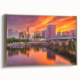 Framed canvas of a Connecticut landscape in muted greens and browns, ideal for bedroom wall art.