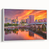 Vintage poster art of Connecticut scenery on framed canvas, featuring colorful art in extra large size.