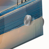 Large abstract wall art featuring Daytona scenery in muted blue and green tones on acrylic glass.