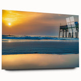 Large abstract wall art of Daytona scenery in muted blue and green tones on acrylic glass.