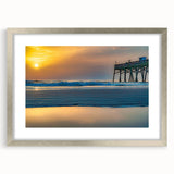 Textured abstract art print depicting Daytona scenery in muted earth tones, framed in silver, ideal for bedroom decor.
