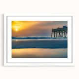 Abstract art print of Daytona scenery in muted blue and green tones on a white-framed mat, ideal for dining room decor.