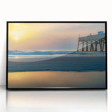 Large abstract wall art depicting Daytona scenery in muted blue and green tones, framed in black acrylic.