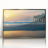 Mid-century modernist style large art print of Daytona scenery in a gold frame, acrylic, ideal for nursery wall decor.